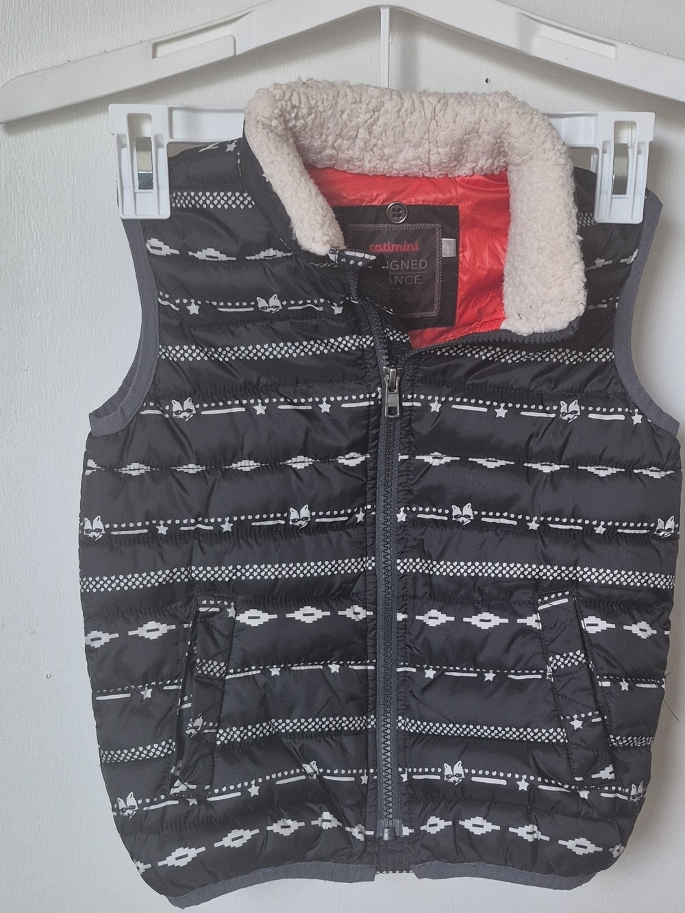 Catimini Boys Geometric Puffer Vest Black/White Insulated Full Zip Size 6